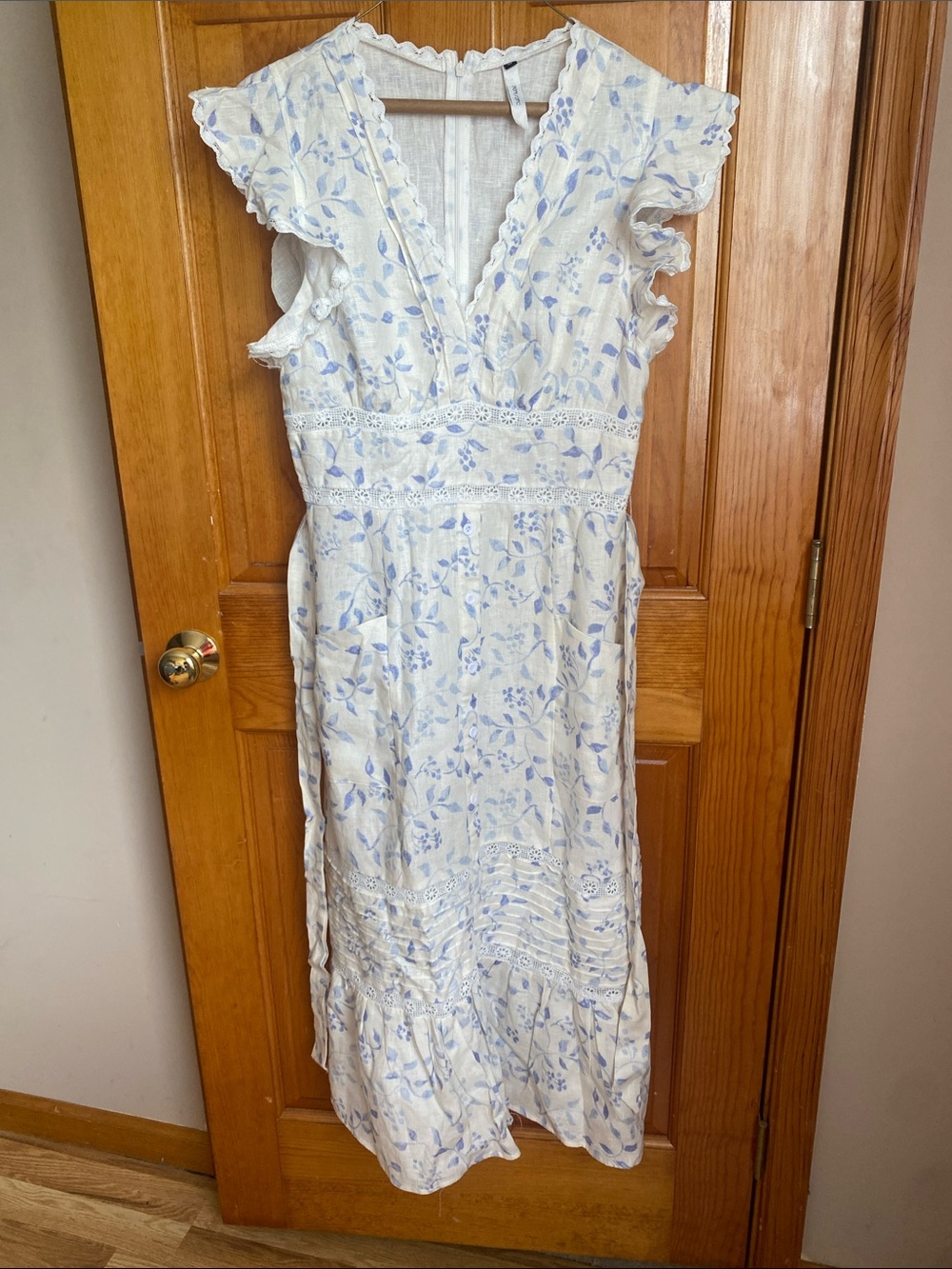 Light Blue Floral Ruffle Midi Dress - Women